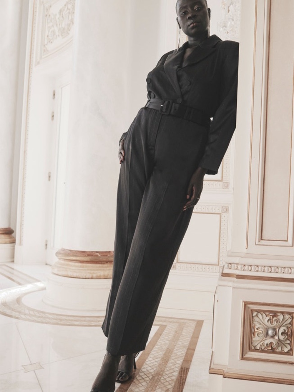 ELOQUII Women's Metallic Pinstripe Blazer Jumpsuit